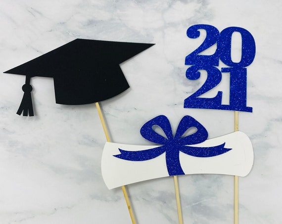 Graduation decoration 2021, Graduation Centerpiece Sticks, Grad ,Cap ,Diploma , class of 2021, 2021 graduation decorations, Blue Graduation