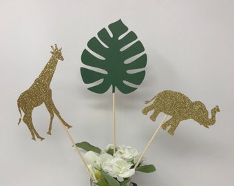 Jungle Safari Centerpiece Sticks: Glitter Animals, Baby Shower Decor (Set of 6)