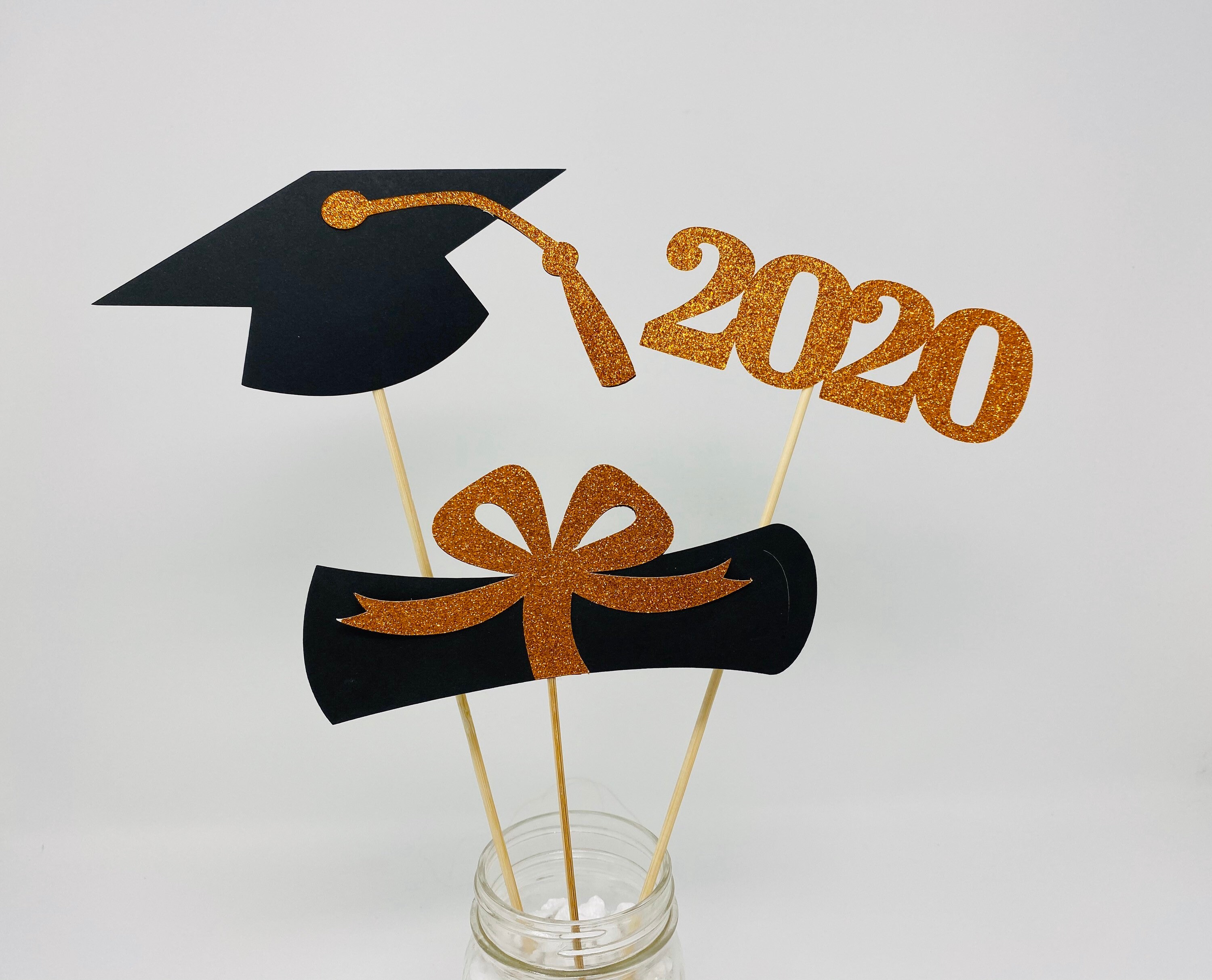 Set of 3 graduation sticks for centerpiece, DIY decorating! 