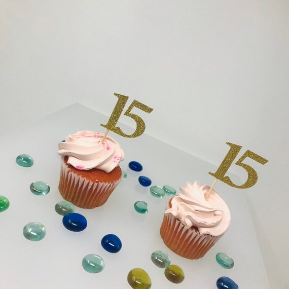 15th Birthday Cupcake Toppers, Birthday Decoration, 15th Birthday Decoration, Cupcake topper, 15 Anniversary, Quinceañera