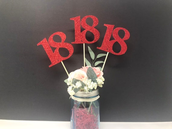 SET OF THREE, 18 Birthday Centerpiece, 18th Anniversary, 18th Celebration, Eighteen Decoration, Glitter 18, Birthday 18, 18th decoration