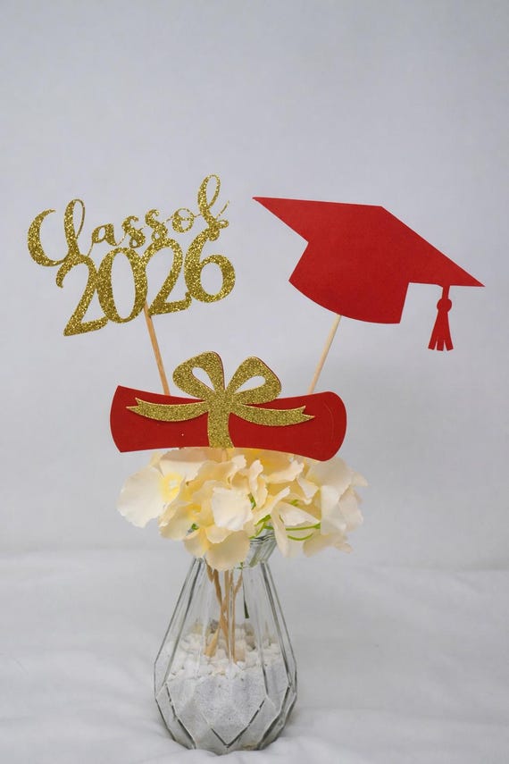 Gold Graduation Decorations 2026, Class of 2026 Centerpiece Sticks, Glitter Gold Grad Party Table Decor, Prom 2026 Picks Red