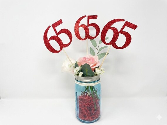 Birthday Centerpiece, 65th Anniversary, 65th Celebration, 65th Birthday decoration, 65th Caketopper, 65 Years Old decoration, Number 65