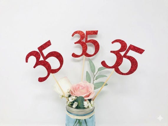 Birthday Centerpiece, 35th Anniversary, 35th Celebration, 35th Birthday, 35th class reunion, Class of 1985, 35th Caketopper, 35th Decoration