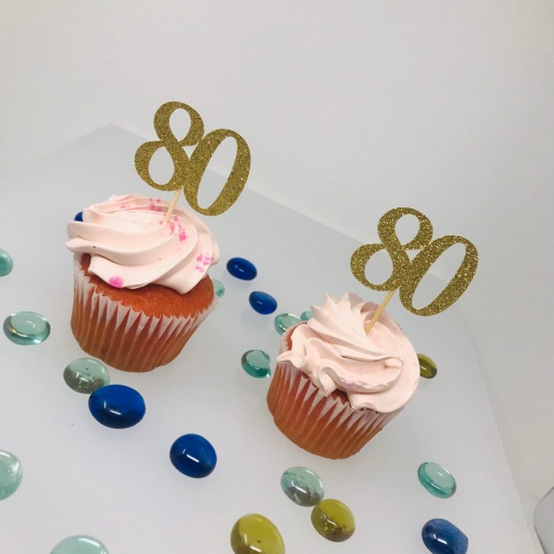 80th Birthday Cupcake Toppers Birthday Decoration 80 Cupcake Etsy
