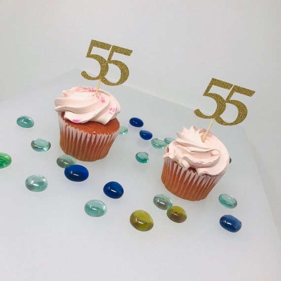 55th Birthday Cupcake Toppers, Birthday Decoration, 55th m topper, cupcake topper Glitter, class reunion 1965, anniversary