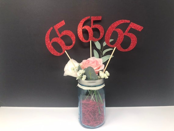 Birthday Centerpiece, 65th Anniversary, 65th Celebration, 65th Birthday decoration, 65th Caketopper, 65 Years Old decoration, Number 65