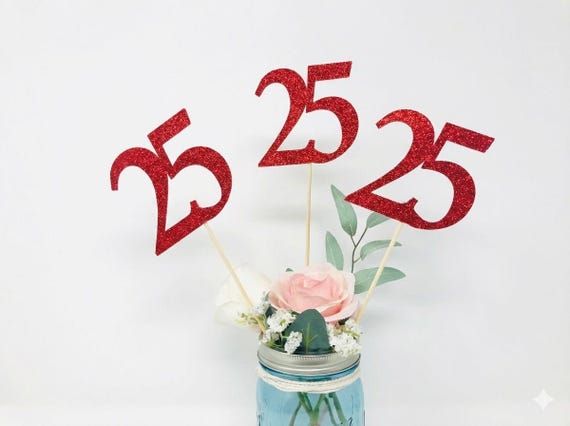 Birthday Centerpiece, 25th Anniversary, 25th Celebration, 25th Birthday, 25th class reunion, Class of 1995, 25th Caketopper, 25th Decoration