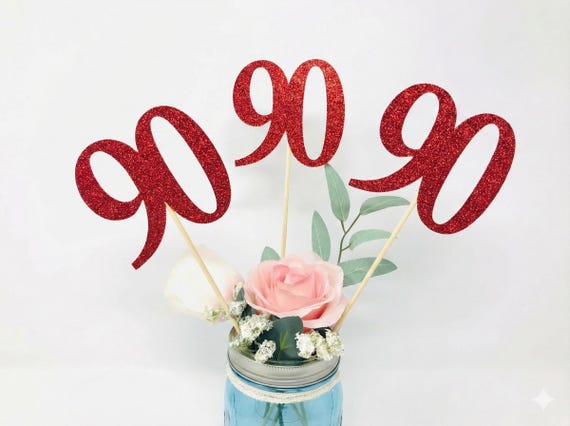 Birthday Centerpiece, 90th Anniversary, 90th Celebration, 90th Birthday decoration, 90th Caketopper, 90 Years Old decoration, Number 90