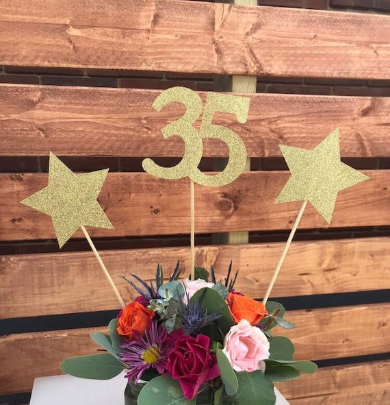 35th Birthday decoration, 35th Birthday Centerpiece Sticks, Glitter 35th Birthday Decoration, 35th Birthday Table, Age sticks, Anniversary