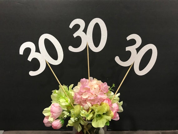 Set of 3 sticks, 30th Birthday Centerpiece, 30th Anniversary, 30th Celebration, Centerpieces, 30's Birthday Decoration, 30 Class reunion