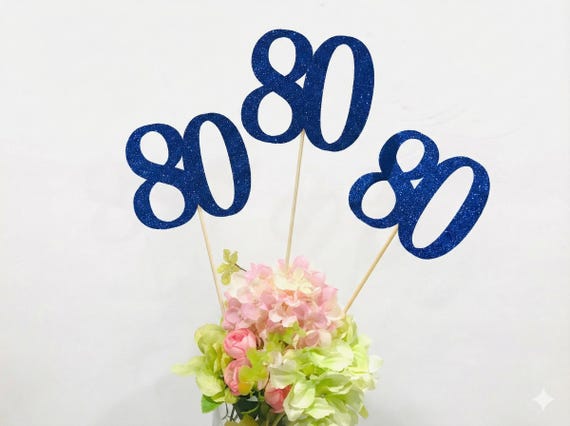 Set of 3 sticks, Birthday Centerpiece, 80th Anniversary, 80th Celebration, Centerpieces, 80's Birthday Decoration