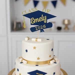 Glitter Class of 2026 Graduation Cake Topper, Personalized Name