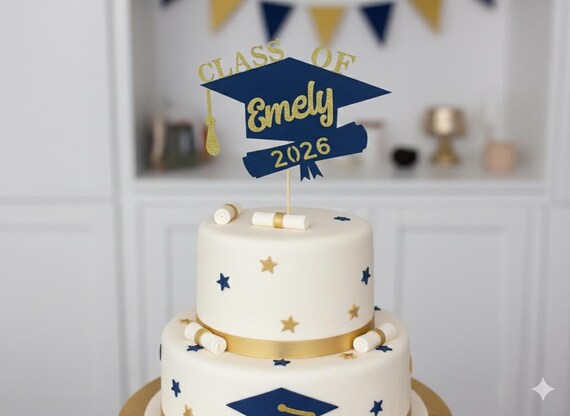 Glitter Class of 2026 Graduation Cake Topper, Personalized Name