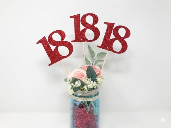 SET OF THREE, 18 Birthday Centerpiece, 18th Anniversary, 18th Celebration, Eighteen Decoration, Glitter 18, Birthday 18, 18th decoration