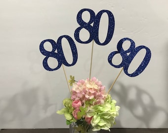 Set of 3 sticks, Birthday Centerpiece, 80th Anniversary, 80th Celebration, Centerpieces, 80's Birthday Decoration