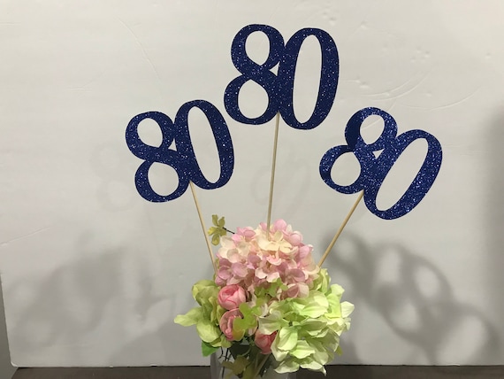 Set of 3 sticks, Birthday Centerpiece, 80th Anniversary, 80th Celebration, Centerpieces, 80's Birthday Decoration