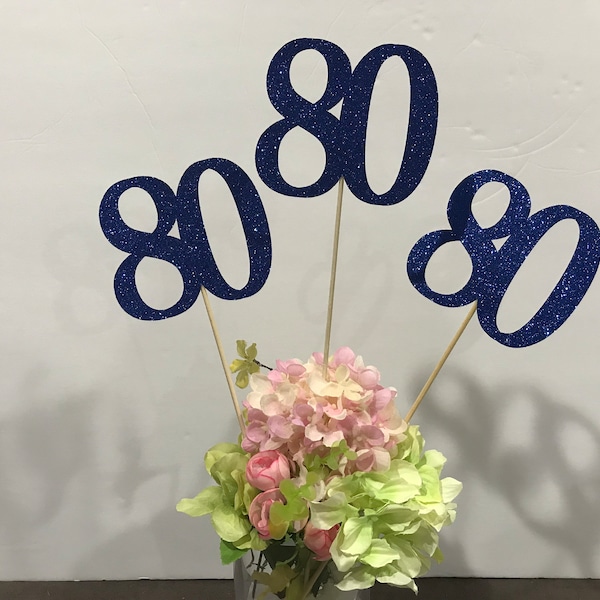 Set of 3 sticks, Birthday Centerpiece, 80th Anniversary, 80th Celebration, Centerpieces, 80's Birthday Decoration