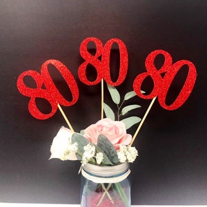 Birthday Centerpiece, 80th Anniversary, 80th Celebration, 80th Birthday decoration, 80th Caketopper, 80 Years Old decoration, Number 80