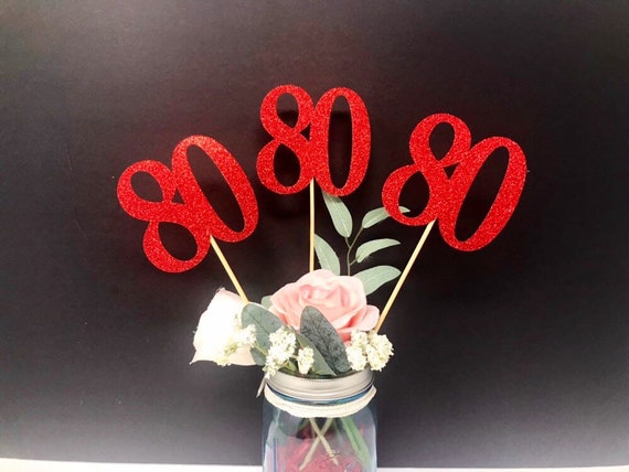 Birthday Centerpiece, 80th Anniversary, 80th Celebration, 80th Birthday decoration, 80th Caketopper, 80 Years Old decoration, Number 80