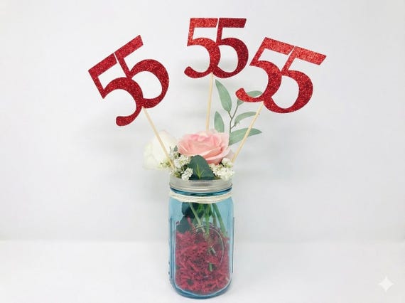 Birthday Centerpiece, 55th Anniversary, 55th Celebration, 55th Birthday decoration, 55th class reunion, Class of 1965, 55th Caketopper