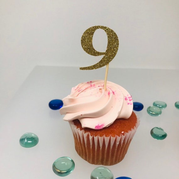 9th Birthday Cupcake Toppers, Birthday Decoration, 9th Birthday Decoration, Cupcake topper, 9 Anniversary, Class reunion, number 9