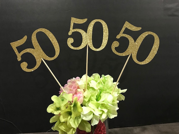 SET of THREE: 50 Birthday Centerpiece, 50th Anniversary, 50th Celebration, Centerpieces, 50 Years Class Reunion, Class reunion Decoration