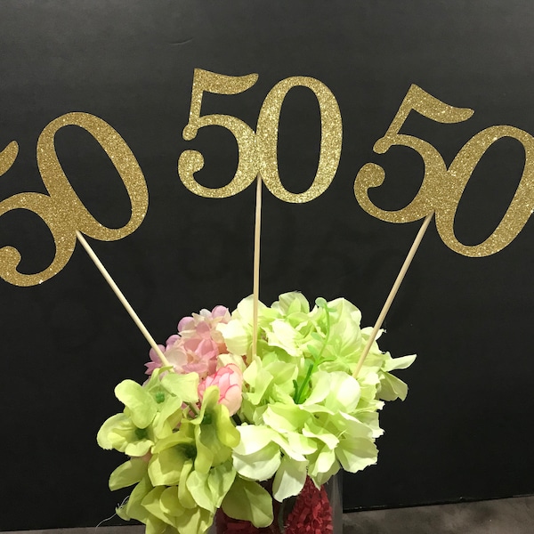 SET of THREE: 50 Birthday Centerpiece, 50th Anniversary, 50th Celebration, Centerpieces, 50 Years Class Reunion, Class reunion Decoration