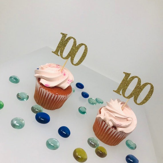 100th Birthday Cupcake Toppers, Birthday Decoration, 100 cupcake topper, Cupcake toppers, anniversary topper, Hundred