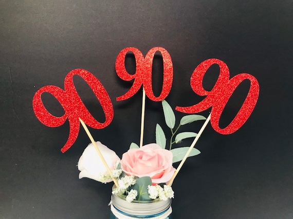 Birthday Centerpiece, 90th Anniversary, 90th Celebration, 90th Birthday decoration, 90th Caketopper, 90 Years Old decoration, Number 90