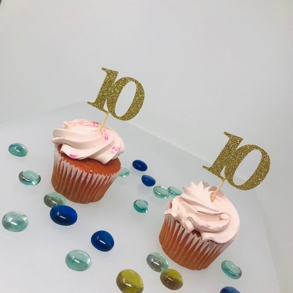 10th Birthday Cupcake Toppers, Birthday Decoration, 10th Birthday Decoration, Cupcake topper, 10 Anniversary, Class reunion, number 10