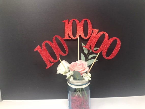 Birthday Centerpiece, 100th Anniversary, 100th Celebration, 100th Birthday decoration, 100 Caketopper, 100 Years Old decoration, Number 100