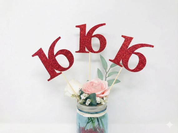 Birthday Centerpiece, 16th Anniversary, 16th Celebration, 16th Birthday,  Sweet Sixteen, Centerpiece Sticks