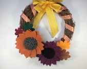 Home Decor Fall Wreath Felt Flower Wreath Floral Wreath Front Door Wreath 12 quot