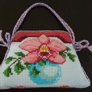 Embroidered Tiny Purse Pincushion – Handmade Cross-Stitched Sewing Accessory, Unique Gift for Crafters, Custom Color Pin cushion
