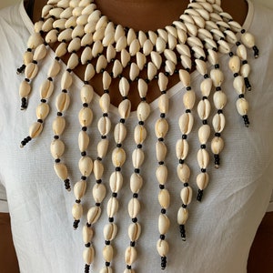 Nubian Queen: Authentic African Statement Tassels Collar Necklace Handmade from Recycled Cowries