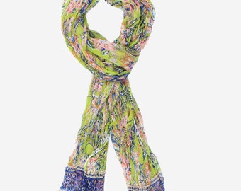 Beautiful Chiffon Scarf: Vibrant Lime green with  blue  Border