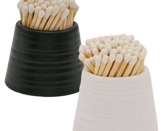 2 Pack Black and White Ceramic Match Holder with Striker on Bottom- Matches Not included