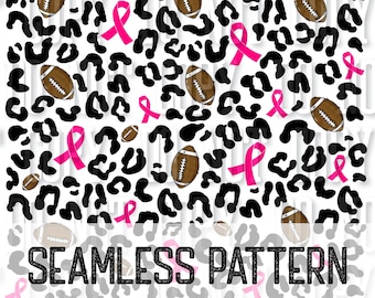 Football Breast Cancer Ribbon Cheetah Leopard Seamless Pattern October Wear Pink Football Season Cancer Awareness PNG Download Sublimation