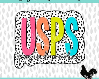 USPS Postal Worker Bright Neon Postal Worker Sublimation DTF PNG Dalmatian Print Neon Bright Black and White Print usps Postal Worker png