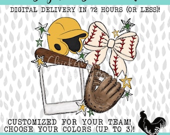 Baseball Picture Frame Polaroid Sublimation PNG Baseball Mama Check Design Cute Customized Stars Bow PNG DTF Travel Select Team