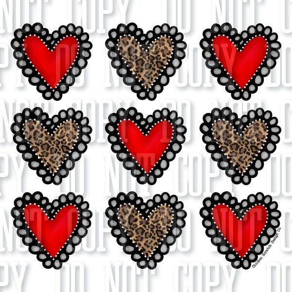 Red and Leopard Print Western Heart Doodle Valentines Day Sublimation PNG Digital Download Western Design for Valentine's Day Zuni Navajo