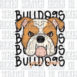 CUSTOM Bulldogs Town Mascot School Spirit Sublimation DTF PNG Digital Download Doodle Mascot School Spirit Design School Sublimation Design