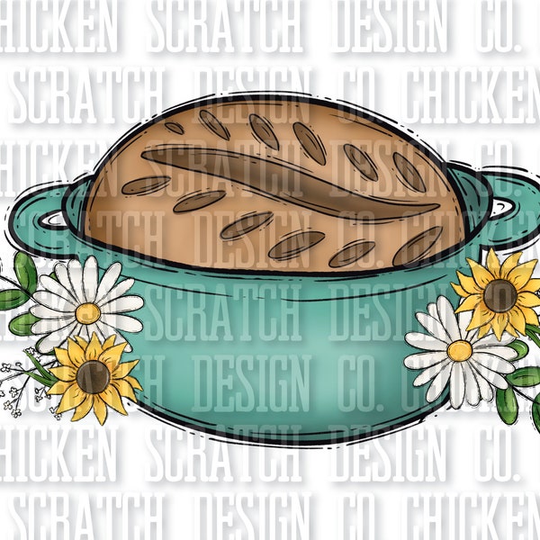 Sourdough Sublimation DTF PNG Floral Sourdough Bread Pan Sublimation Design Doodle Homesteading Bread Making DTF Cute Bread Maker Design