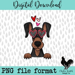 Doberman Valentine&#39;s Day Love Hearts Sublimation DTF PNG Cute Dog Mom Design Original Donerman Dog Mama Puppy Love Valentine Day PNG