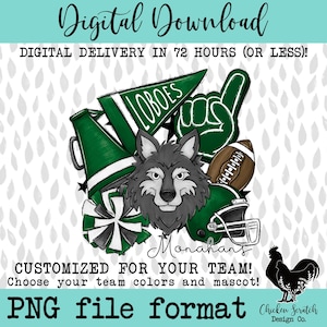 Mascota del espíritu escolar del equipo de fútbol personalizado Sublimación DTF PNG Diseño de descarga digital Diseño del equipo de fútbol Mascota escolar Diseño de fútbol PNG