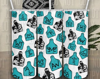 Turquoise Cow Tags and Cattle Brands Tumbler Wrap 20oz Tumbler Wrap Western Sublimation Cow Print Tumbler Design Seamless Pattern Seamless