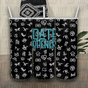 Gate Opener Cattle Brands Seamless 20oz Tumbler Wrap Western Sublimation Tumblers Turquoise White PNG Digital Download Punchy Exclusive