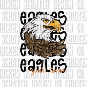 CUSTOM Eagles Town Mascot School Spirit Sublimation DTF PNG Digital Download Doodle Mascot School Spirit Design School Sublimation Design