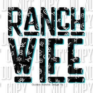 Sublimation de marque Western Cattle femme ranch PNG JPEG noir blanc Turquoise pays téléchargement numérique
